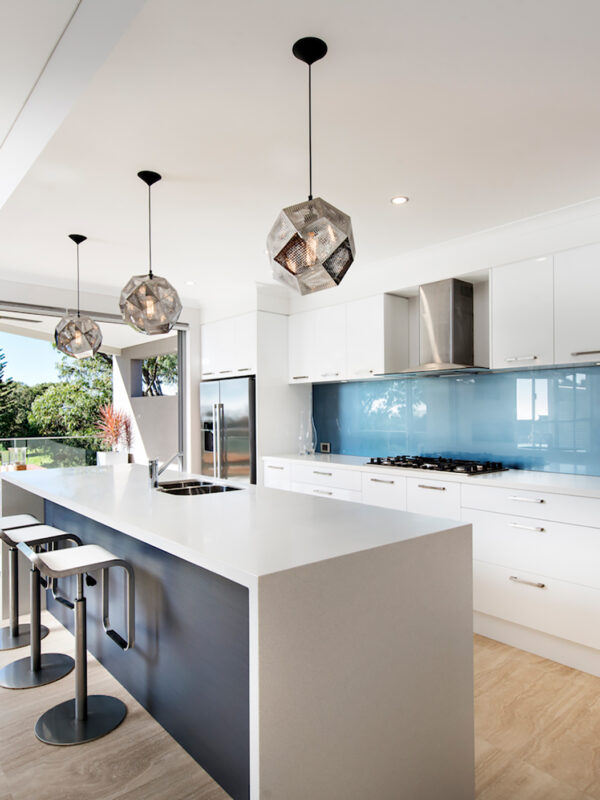 Custom Home Kitchen with blue splashback