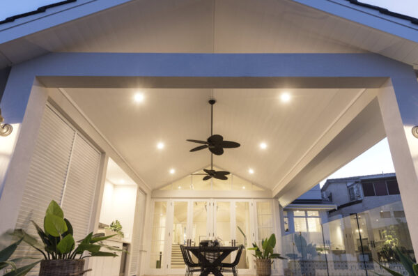 Gabled alfresco with timber decking and outdoor dining