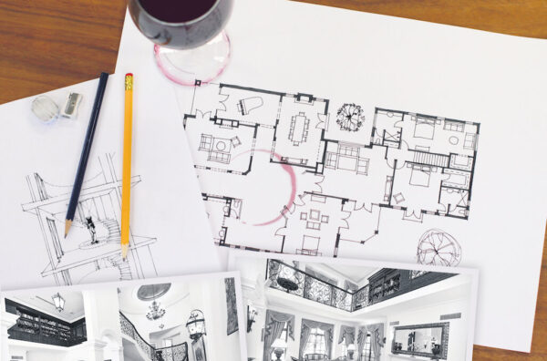 Floorplan with a wine glass