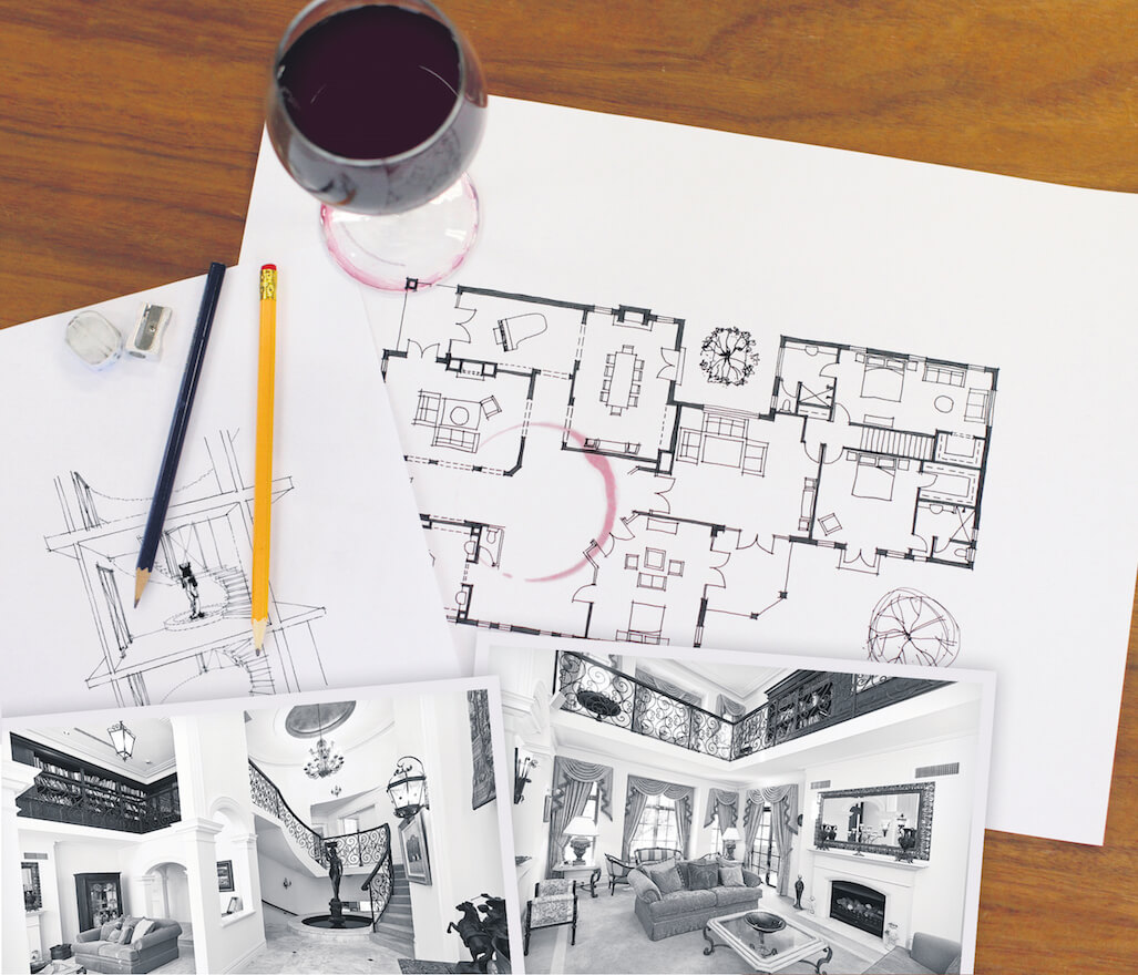 Floorplan with a wine glass