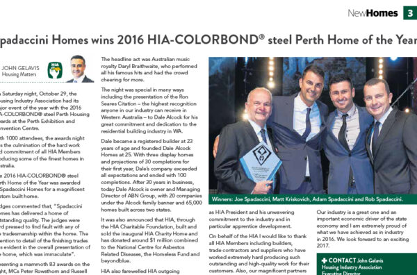2016 HIA awards newspaper article