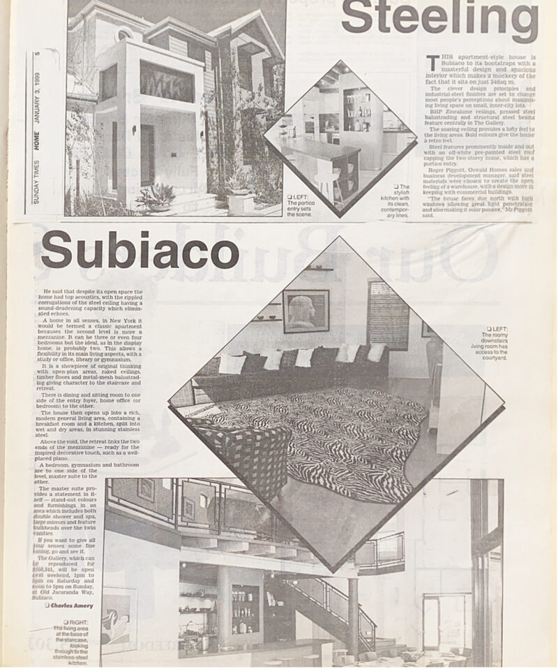 Newspaper clipping, Steeling Subiaco, featuring an Oswald Homes build