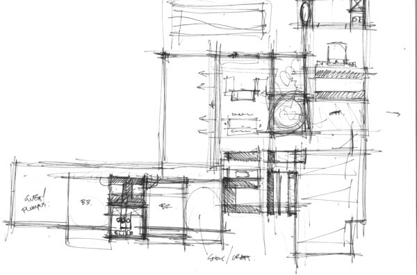 calleja by oswald homes floorplan sketch in pencil