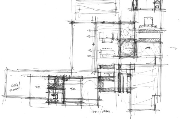 calleja by oswald homes floorplan sketch in pencil
