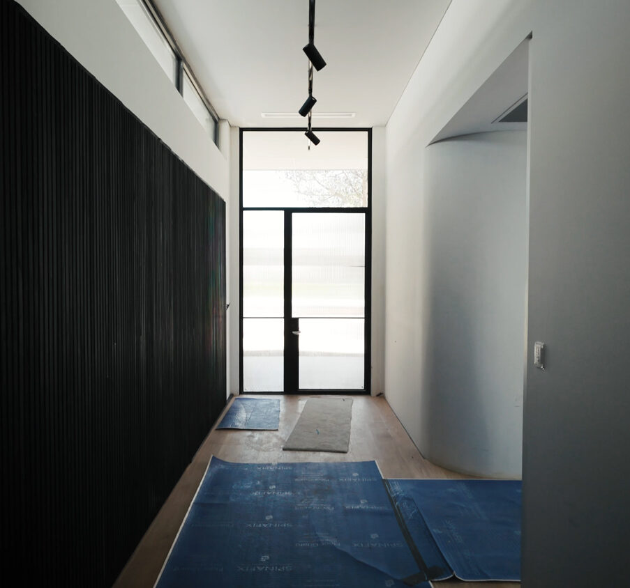 glass front door with black frame