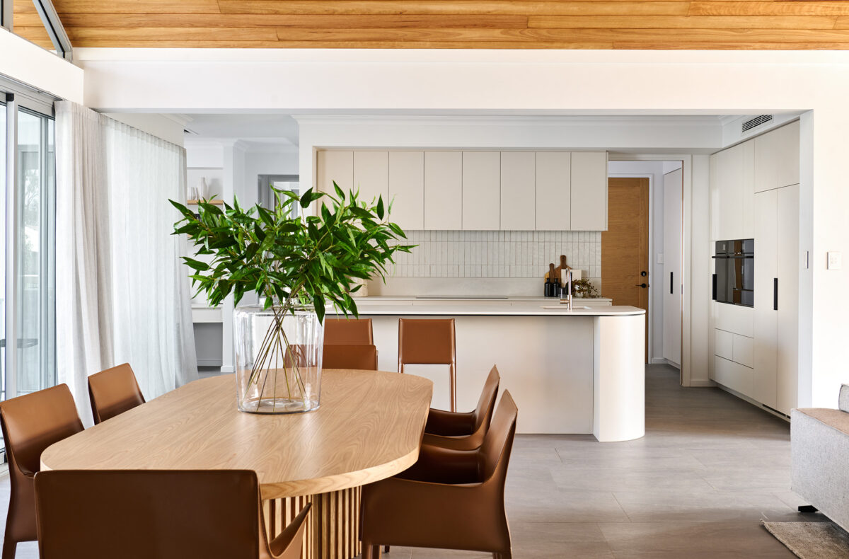 open plan kitchen living space with a light, natural feel