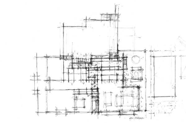 rough pencil sketch of a floorplan