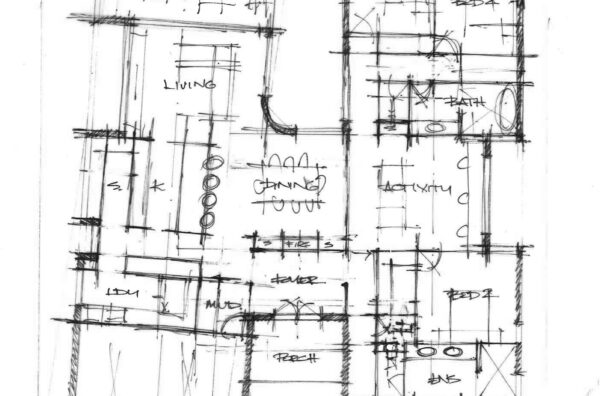 rough floorplan sketch in pencil
