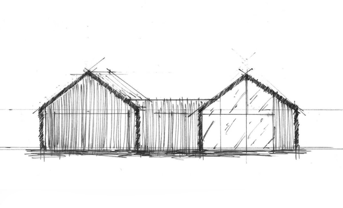 home sketch in pencil and black and white
