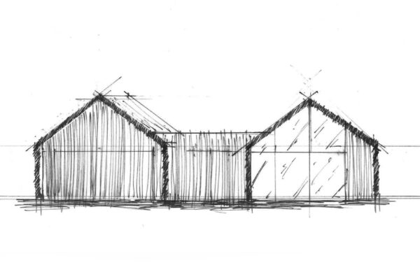 home sketch in pencil and black and white